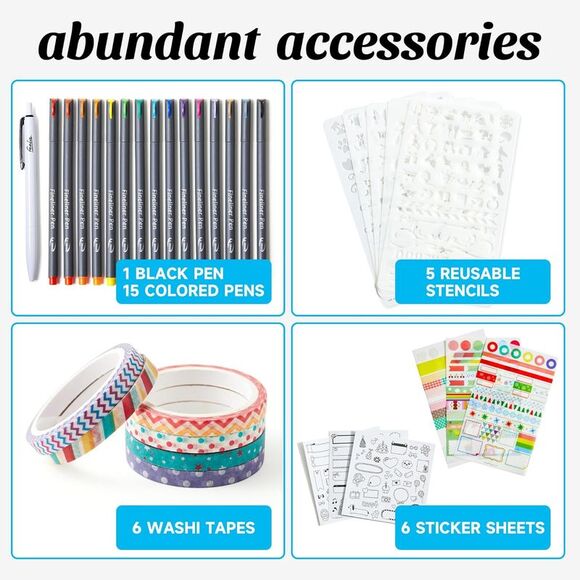 Dotted Journal Kit, Dot Grid Journal Hardcover Planner Notebook Set for Beginner - Picture 3 of 12